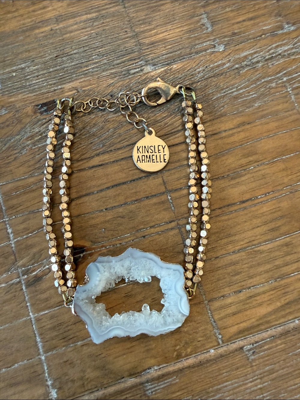 Kinsley Armelle Gold Bracelet with White Druzy Geode